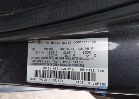 2016 Mazda Mazda6 I Touring z USA, uszkodzony, nr VIN JM1GJ1V55G1483916